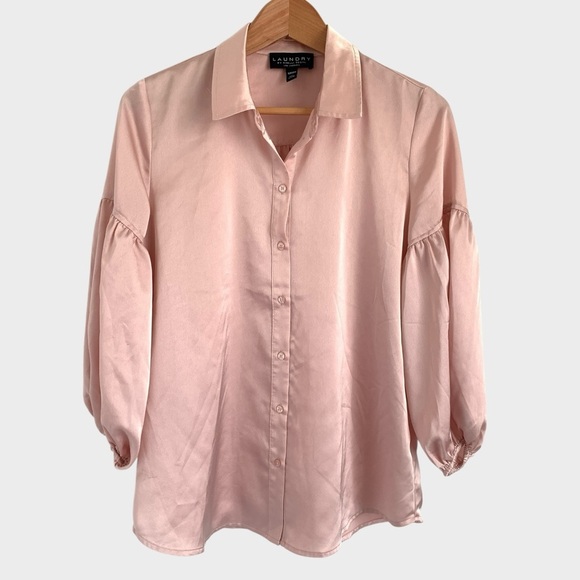 Laundry by Shelli Segal Blush Satin Button-Up Blouse - Picture 1 of 6